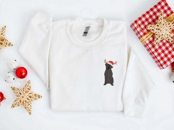 Embroidered Christmas Dog Sweatshirt, Black Lab Labrador Christmas Sweater For Family