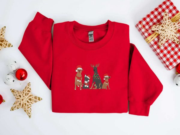 Embroidered Christmas Dog Sweatshirt, Dog Santa Christmas Sweate For Family