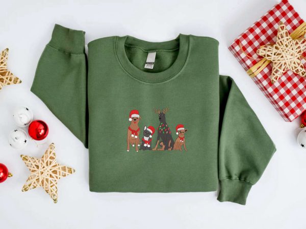 Embroidered Christmas Dog Sweatshirt, Dog Santa Christmas Sweate For Family