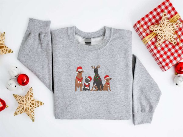 Embroidered Christmas Dog Sweatshirt, Dog Santa Christmas Sweate For Family