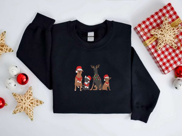 Embroidered Christmas Dog Sweatshirt, Dog Santa Christmas Sweate For Family