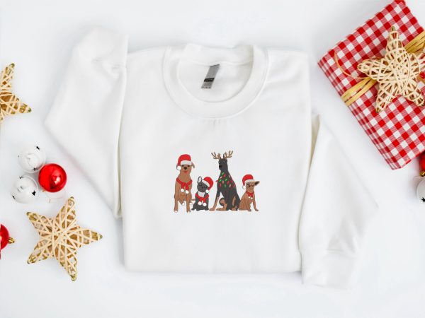 Embroidered Christmas Dog Sweatshirt, Dog Santa Christmas Sweate For Family