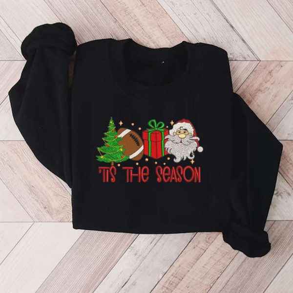 Tis The Season Christmas Tree Machine Embroidery Sweatshirt, Santa Gifts