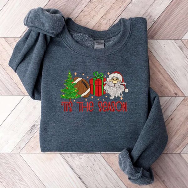 Tis The Season Christmas Tree Machine Embroidery Sweatshirt, Santa Gifts