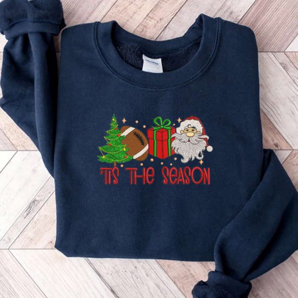 Tis The Season Christmas Tree Machine Embroidery Sweatshirt, Santa Gifts