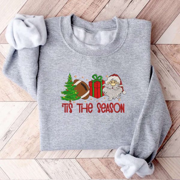 Tis The Season Christmas Tree Machine Embroidery Sweatshirt, Santa Gifts