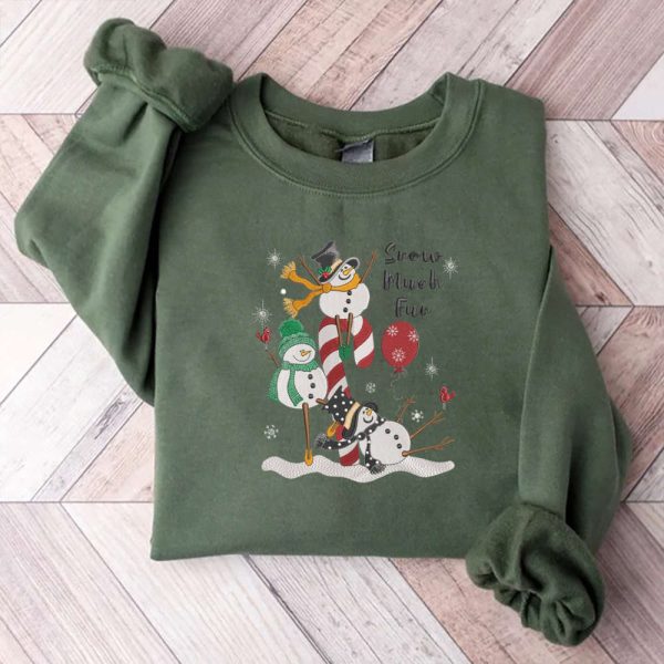 Snowman Embroidery Sweatshirt, Snow Much Fun Machine Embroidery Sweatshirt For Family