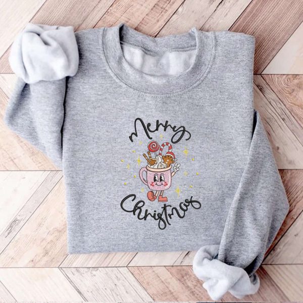 Merry Christmas Latte Embroidery Sweatshirt, Best Gift For Men And Women