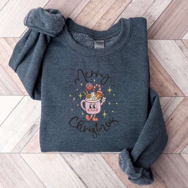 Merry Christmas Latte Embroidery Sweatshirt, Best Gift For Men And Women