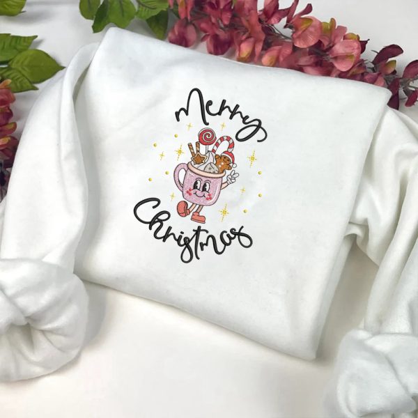 Merry Christmas Latte Embroidery Sweatshirt, Best Gift For Men And Women