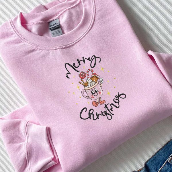 Merry Christmas Latte Embroidery Sweatshirt, Best Gift For Men And Women