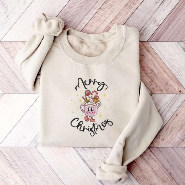 Merry Christmas Latte Embroidery Sweatshirt, Best Gift For Men And Women