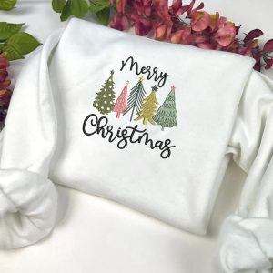 Merry Christmas Trees Machine Embroidery Sweatshirt,…