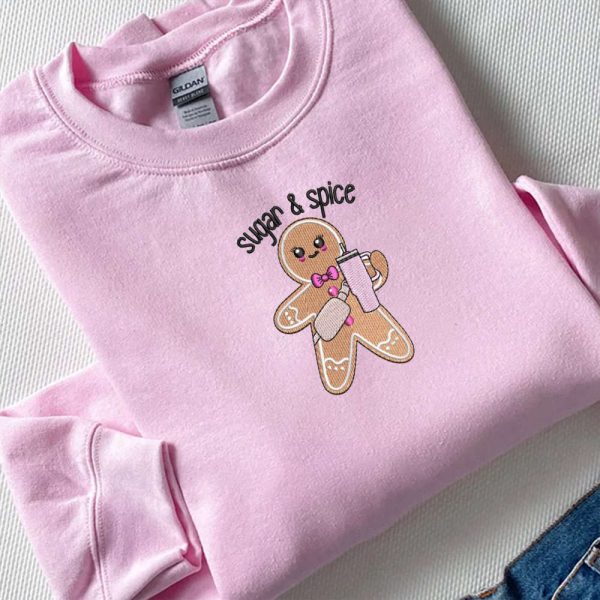 Christmas Gingerbread Man Embroidery Sweatshirt, Best Gift For Family