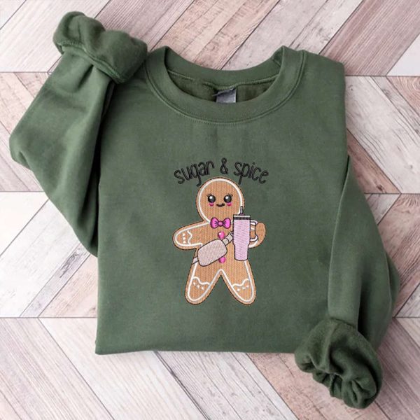 Christmas Gingerbread Man Embroidery Sweatshirt, Best Gift For Family