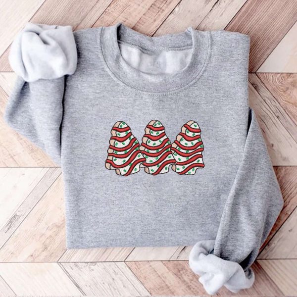 Christmas Tree Cakes Embroidery Sweatshirt, Little Debbie Tree Cakes Sweatshirt For Family