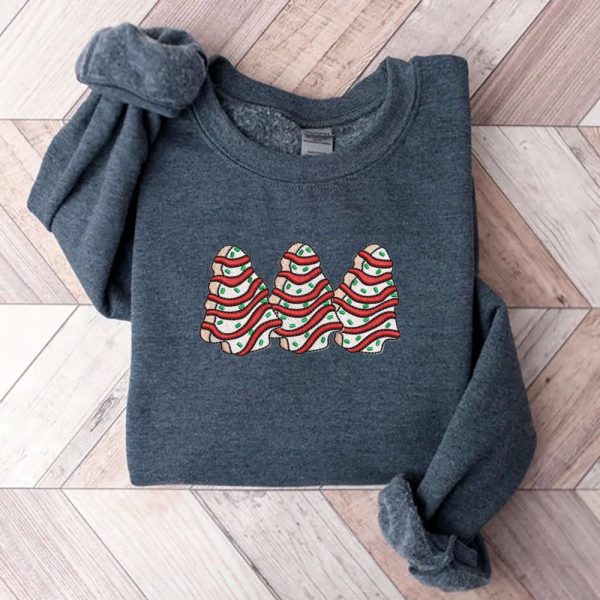 Christmas Tree Cakes Embroidery Sweatshirt, Little Debbie Tree Cakes Sweatshirt For Family