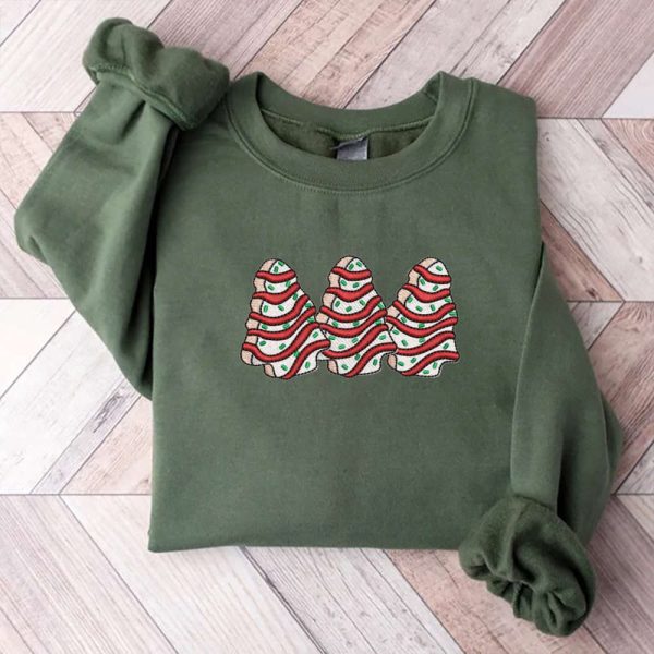 Christmas Tree Cakes Embroidery Sweatshirt, Little Debbie Tree Cakes Sweatshirt For Family