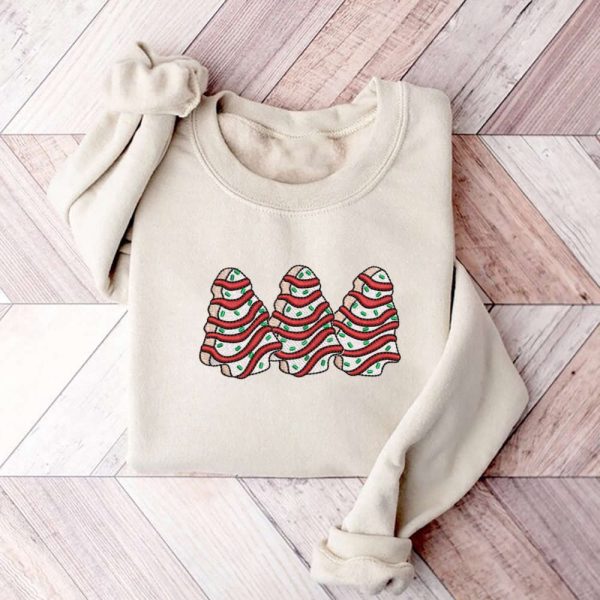 Christmas Tree Cakes Embroidery Sweatshirt, Little Debbie Tree Cakes Sweatshirt For Family