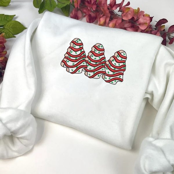 Christmas Tree Cakes Embroidery Sweatshirt, Little Debbie Tree Cakes Sweatshirt For Family