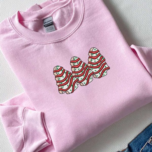 Christmas Tree Cakes Embroidery Sweatshirt, Little Debbie Tree Cakes Sweatshirt For Family