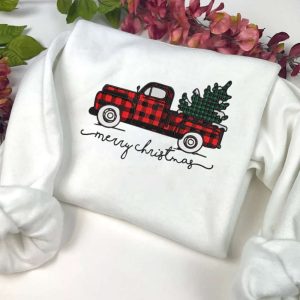 Merry Christmas Truck Embroidery Sweatshirt, Xmas…