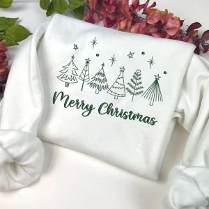 Merry Christmas Tree Machine Embroidery Sweatshirt,…