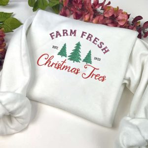 Farm Fresh Christmas Trees Embroidery Sweatshirt,…