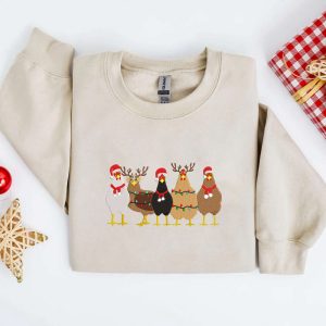 Embroidered Christmas Chickens Sweatshirt, Christmas Embroidery…