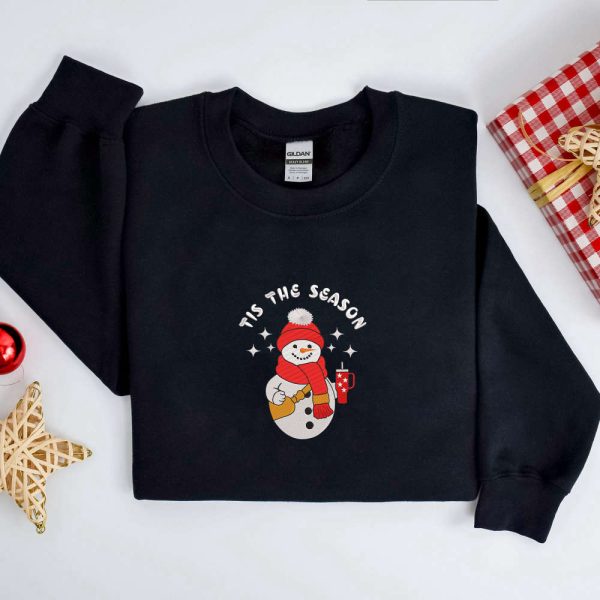 Embroidery Cute Snowman Sweatshirt, Christmas Embroidery Sweatshirt, For Family