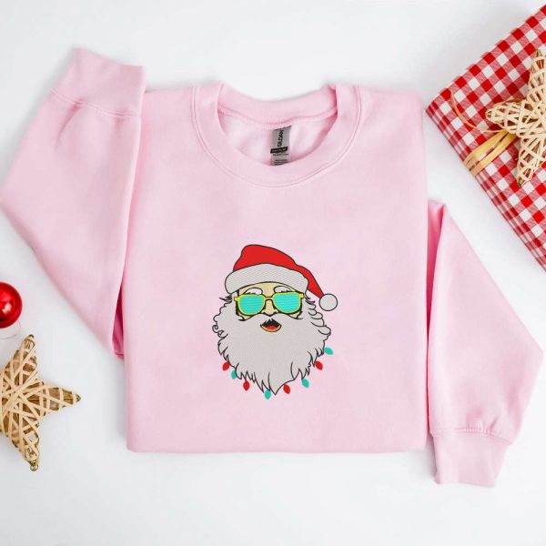 Embroidered Retro Santa Sweatshirt, Santa with Sunglasses Sweatshirt For Family