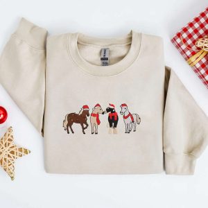 Horses Merry Christmas Embroidery Sweatshirt, Embroidery…