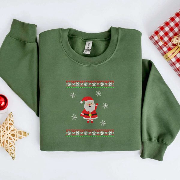 Embroidered Christmas Santa Sweatshirt, Christmas Embroidered Sweater For Family