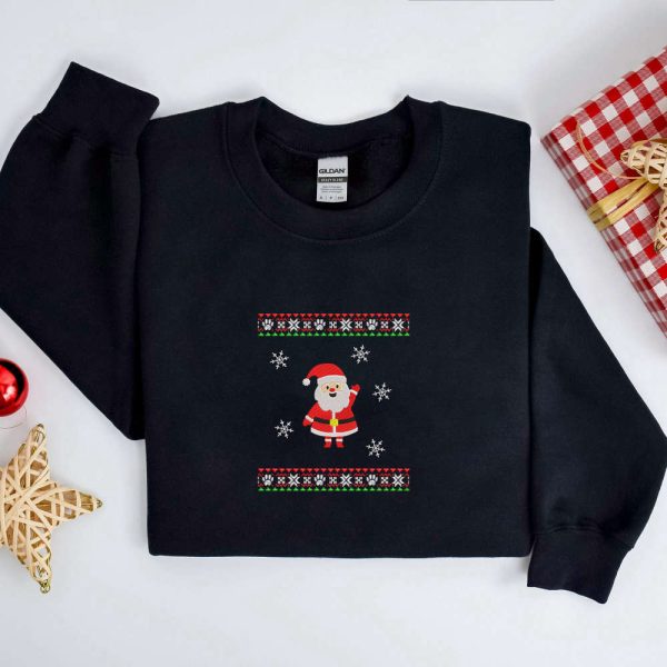 Embroidered Christmas Santa Sweatshirt, Christmas Embroidered Sweater For Family