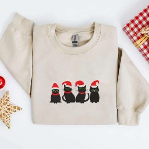 Embroidered Christmas Cats Sweatshirt, Christmas Sweatshirt…