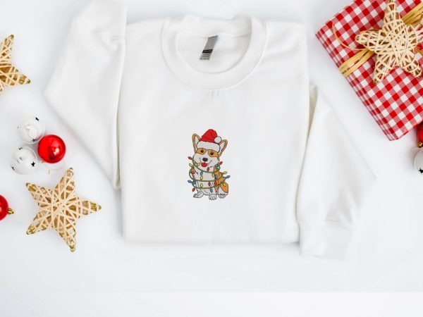 Embroidered Christmas Dog Sweatshirt, Corgi Christmas Sweatshirt For Christmas