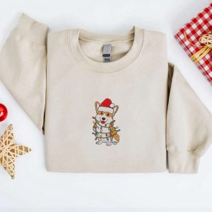 Embroidered Christmas Dog Sweatshirt, Corgi Christmas…