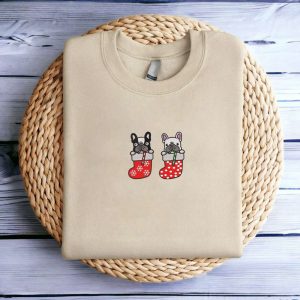 Embroidered Christmas Dog Sweatshirt, French Bulldog…