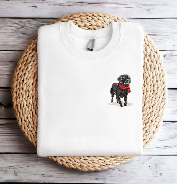 Embroidered Christmas Dog Sweatshirt, Black Labrador Retriever Dog Sweatshirt For Family