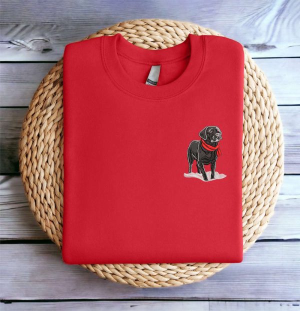 Embroidered Christmas Dog Sweatshirt, Black Labrador Retriever Dog Sweatshirt For Family