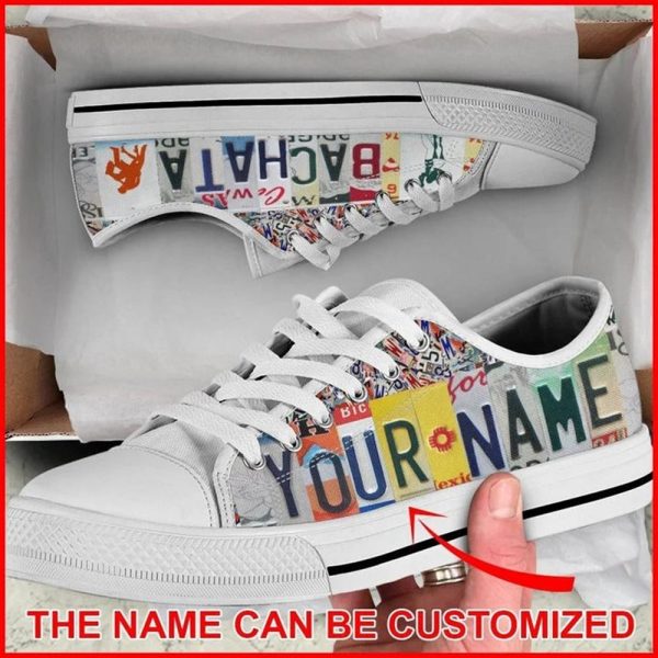 Bachata Dacing License Plates Personalized Canvas Low Top Shoes – Low Top Shoes Mens, Women
