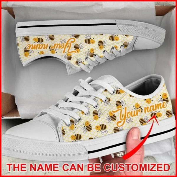 Bee Fabric Insects Honeycomb Hexagon Personalized Canvas Low Top Shoes – Low Top Shoes Mens, Women