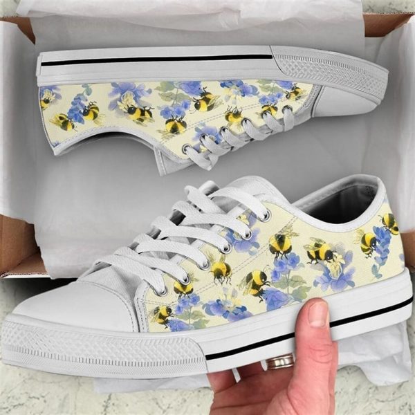 Bees Purple Flower Watercolor Low Top Shoes – Low Top Shoes Mens, Women