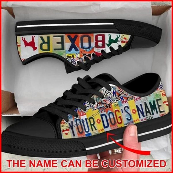 Boxer Dog License Plates Personalized Canvas Low Top Shoes – Low Top Shoes Mens, Women