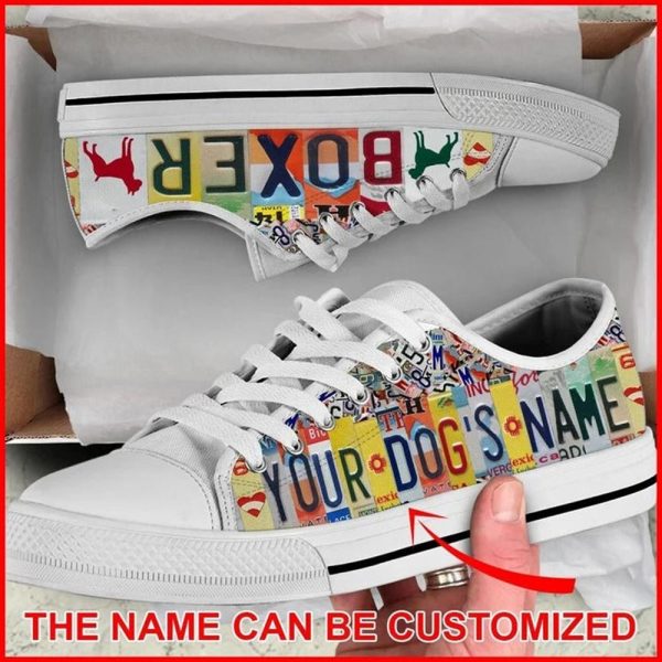 Boxer Dog License Plates Personalized Canvas Low Top Shoes – Low Top Shoes Mens, Women
