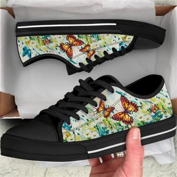 Butterfly Flower Oil Painting Canvas Low Top Shoes – Low Top Shoes Mens, Women
