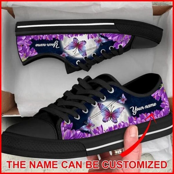 Butterfly Purple Flower Personalized Canvas Low Top Shoes – Low Top Shoes Mens, Women