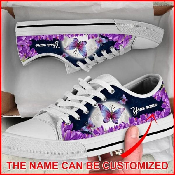 Butterfly Purple Flower Personalized Canvas Low Top Shoes – Low Top Shoes Mens, Women