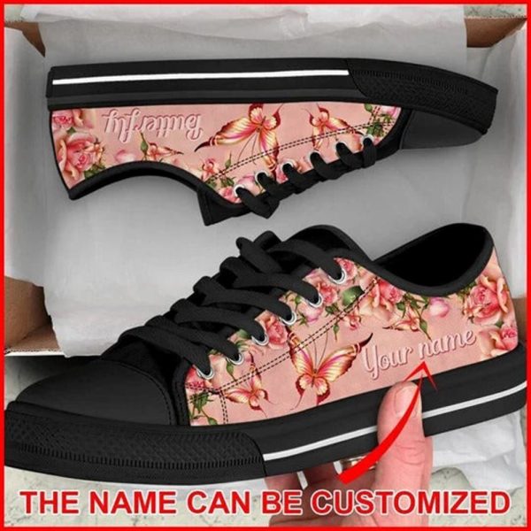 Butterfly Rose Personalized Canvas Low Top Shoes – Low Top Shoes Mens, Women