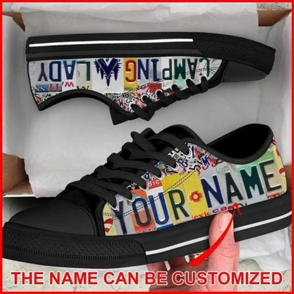 Camping Lady License Plates Personalized Canvas Low Top Shoes – Low Top Shoes Mens, Women